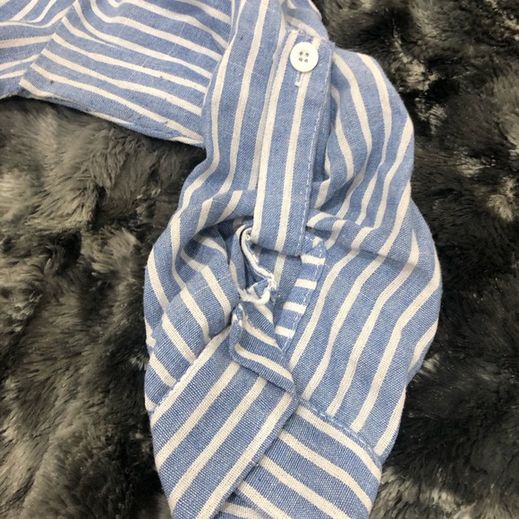 WHITE AND BLUE STRIPES COLLAR 3/4 SLEEVES MINI DRESS - Picture 7 of 8